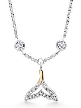 10k Yellow Gold & Sterling Silver Moissanite Box Chain Necklace with Ocean